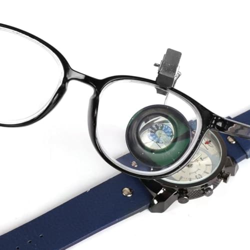 Image of Aluminum Alloy Clip-On Magnifying Glass 5X/10X/20X Double-Layer Lens for Watch Repair Art Craft Glasses Wearers Blue