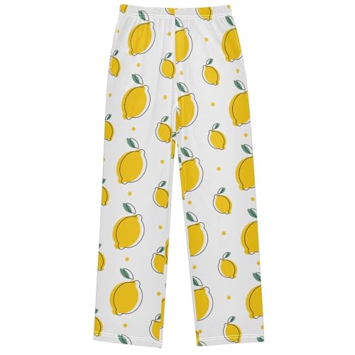 Boy's Pants Yellow Lemon Dot Jogger Pants Elastic Waist Long Bottoms Trousers with Pockets 6-14 Years