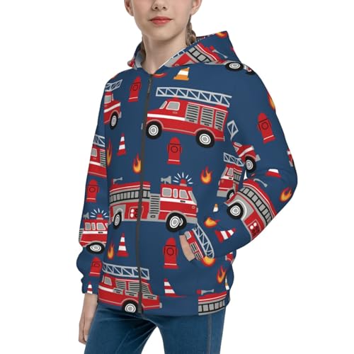 Fire Truck 1 Kid Hoodies Boys Zip Up Sweatshirts Girls Pullover with Pocket