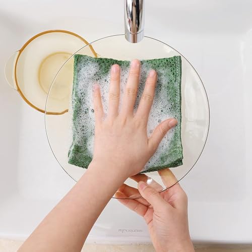 Image of Kitchen Cotton Lint Free Waffle Weave Hand Towels, Quick Drying Dish Cloths, Highly Absorbent Dish Rags Tea Towels Set with Hanging Loop, 13.4 inchx 13.4 inch, Grass Green, Pack of 2