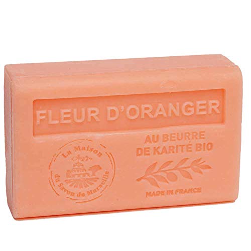 Maison du Savon de Marseille - French Soap made with Organic Shea Butter - Orange Blossom Fragrance - 125 Gram Bar