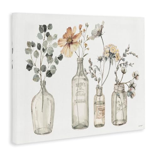 Image of Stupell Industries Antique Floral Bouquets Flowers Glass Jar Painting, 16x20, Canvas | Stupell Industries | 20 x 16 Inches, Easy to Hang and Sturdy, Made in USA, by Lisa Audit