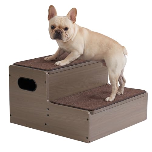 Veehoo Dog Stairs for Bed Couch with Storage 12 H 20 W 2 Steps Wooden Steps for Dogs to Get on Bed with Non Slip Rug Joint Friendly Pet Cat Stairs Puppy Doggy Ramp Ladder for Small to Large Dogs