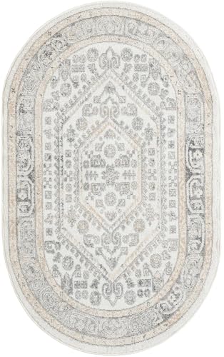 Alfombra ovalada baja de 3x5 color marfil miniatura 2