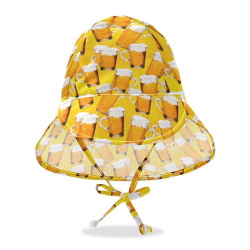 Baby Sun Hat Classic Beer Pattern Toddler Kids Beach Hat Neck Flap Cap Sun Protection Girls Boys Summer Hat Swim Bucket Hat for Travel Hiking Outdoor Multicolor