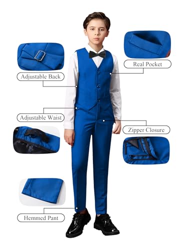 Image of Toddler Suits Slim Fit Suit for Boys,Formal Tuxedo Ring Bearer Outfit Kids Dress Clothes for Wedding,Adjustable Waist