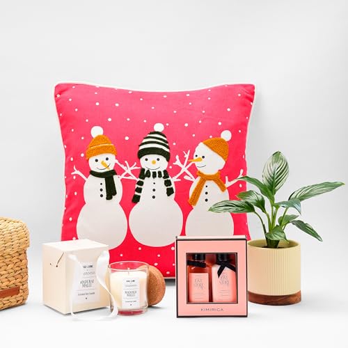 Image of Plant & Pamper Gift Basket for Her | Spa & Wellness Hamper | Jasmine Candle, Planter Pot, Premium Bath & Body Set & Cushion Cover | Packed in Sea Grass reusable Basket Birthday, Anniversary & Wedding Gift