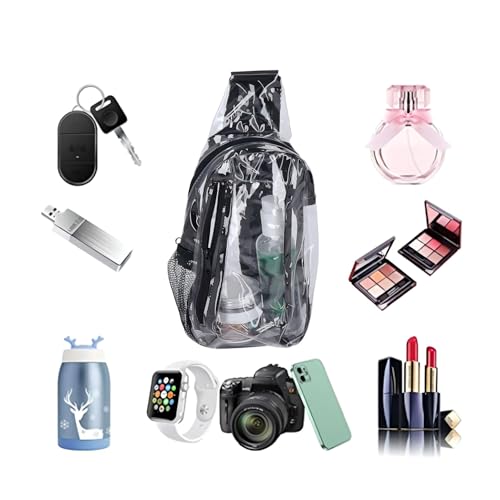 Tissting 27-51.6inch Adjustable Clear Bag Stadium Approved Clear Sling Bag Crossbody Messenger Shoulder Bag PVC Waterproof Visible Zipper Design,Multiple Pockets,for Concerts, Sports Events