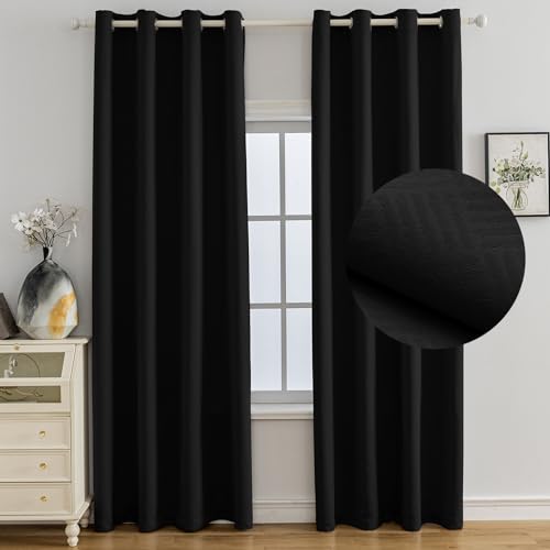 Ystyle Tende Oscuranti per Interni 2 Pezzi, 140x225 CM, Termiche Isolanti, Anti-Rumore, con Anelli, Tenda Moderna Per Camera da Letto e Soggiorno, Nero