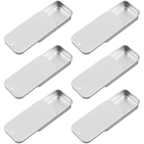 URYVAIW 6 sztuk małych metalowych pudełek, prostokątne mini metalowe pudełko z przesuwaną pokrywą (50 × 25 × 10 mm), pojemnik wielokrotnego użytku