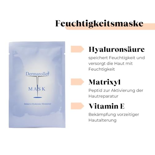 Dermaroller Hyaluronsäure Gesichtsmaske gegen trockene Haut - 1 x 10 Stück (10er Pack) - Skincare (Premium) Spendet Feuchtigkeit, mildert Falten, unterstützt die Kollagenbildung