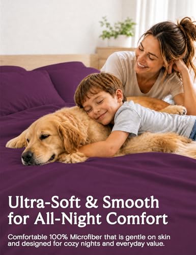 Image of LuxClub 4 PC Full Sheet Set, Breathable Luxury Bed Sheets, Deep Pockets 18 inch Wrinkle Free Cooling Bed Sheets Machine Washable Hotel Bedding Silky Soft - Eggplant Full