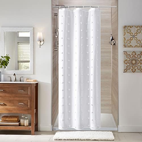 MitoVilla White Small Stall Shower Curtain 36 x 72, Boho Half Size Narrow Shower Curtain Set with Hooks, 36 inch Fabric Shower Curtains for Bathroom Decor with Pleat Floral