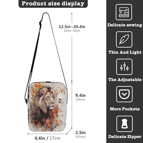 men's messenger bag men's shoulder bag Cross Body Purse Adjustable Strap for Shopping Shopping- Autumn Lion Face3