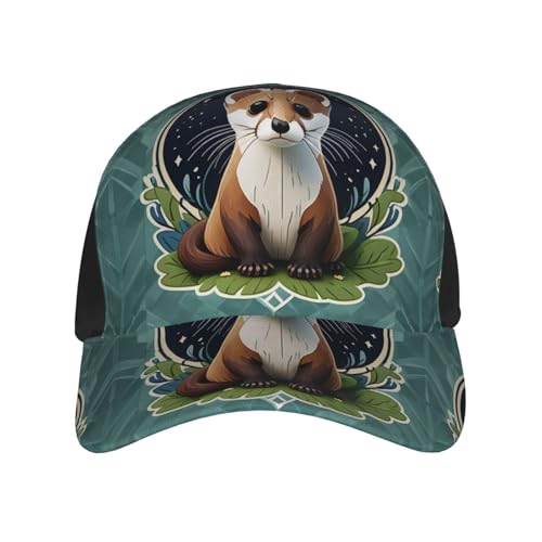 Stoic Stoat Print Brim Baseball Cap - Classic Adjustable Dad Hat, Breathable & Lightweight for Men & Women Black