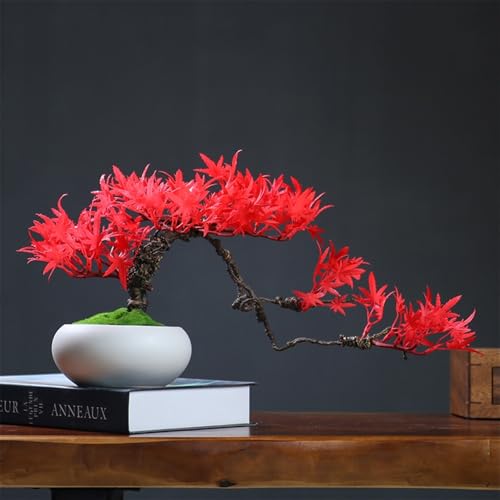 Árbol bonsái artificial de arce rojo con maceta para decoración de escritorio 6