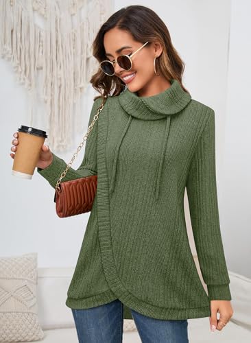 Image of Bulotus Tunic Sweaters for Women 2025 Turtleneck Sweater Pullover Lightweight Warm Tunic Tops for Leggings Loose Fit