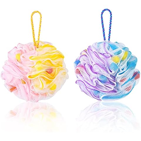 Leafre Body Puff - 2pcs Luxurious Body Scrubber Set for Women and Men - Soft Shower Loofahs - Extra-Large Body Scrubber Exfoliator with Additional Foaming Sponge Insert - Unique Colour Mix Cover