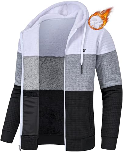 Image of Men's Jacquard PlaidCloth Heavy Fleece Zipper Hoodie Sherpa Jacket Sweatshirt