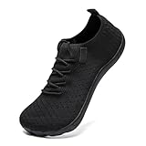 DLWKIPV Womens Walking Shoes Wide Toe Sneakers Workout Slip On Sports Zero Drop Barefoot Minimalism Lightweight Breathable Tennis Training Flat Sole Black 39