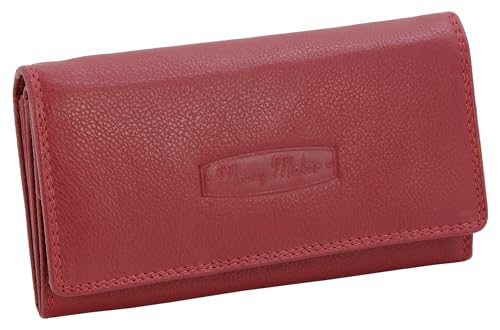 Money Maker - Damen Leder Geldbörse Großer Geldbeutel für Frauen Portemonnaie mit RFID-Schutz Rot