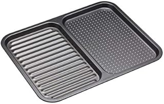 MasterClass KCMCHB99 Non Stick Split Baking Tray with Perforated and Ridged Sections for Crisping and Searing, Robust 1 mm Thick Carbon Steel, 39 x 31 cm, Grey