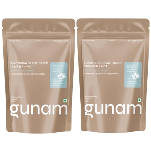 Image of Gunam Functional Plant-Based Creamer + MCT | With Oat, Millet, L-theanine & Lion's Mane Mushroom| Creamer Powder to Support Gut & Skin Health | Gluten Free, Low GI & No Added Sugar | (225g Each) | Pack of 2