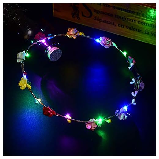 RENNICOCO LED Flor Corona Diadema 10 LED Luminoso Floral Flor Guirnalda Mujeres Chicas Bohemia Corona Tocado Fiesta Favor Suministros Boda Halloween Disfraces Navidad