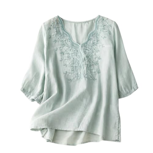 Image of RIEKA Womens Elegant Beige Floral Embroidered Tunic Top with Scalloped V Neck, Elbow Length Sleeves, Relaxed Fit, Lightweight, Casual Ethnic Style Top