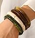 iF YOU 4pcs Chunky Acrylic Bangle Bracelets for Women, Resin Bamboo Bead Stretchy Bracelet Stack, Fashion Jewelry for Women (4pcs-green & brown bracelets)