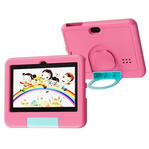 Kids Tablet, 7 inch Android Tablet for Kids, 4GB RAM 32GB ROM 1TB Expand, Toddler Tablets with Parental Control, IPS Screen, Dual Camera, Educational, Games, Shockproof Case for Boys/Girls (Pink)