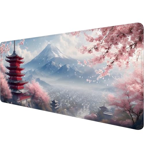 Alfombrilla Ratón XXL 700 x 300 x 3 mm Grande Mouse Pad Japón Alfombrilla Gaming Paisaje, Tapete Escritorio con Bordes Cosidos, Mousepad con Antideslizante Base de Goma, Desk Mat Regalo Hombre R-9