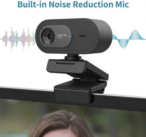 Vauvinmaic 4K Webcam with Microphone, UHD Ultra-HD Computer Camera with Privacy Cover & Noise-Canceling Mic, 100° Wide Angle, USB Plug & Play Pro Desktop Web Cam for Zoom, Skype, Teams, Streaming - 3