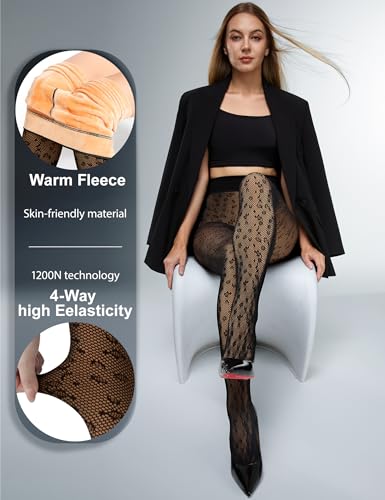 Image of KBVOT Fleece Lined Tights Women Sheer Warm Pantyhose Leggings Fake Translucent Thermal Winter Thick Tights for Dresses