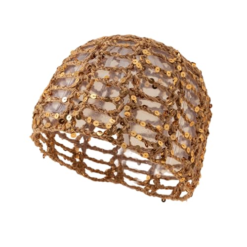 Julpsk Womens Summer Glitter Sequin Beanie Boho Hollow Out Crochet Hat for Beach Travel Party Coffee