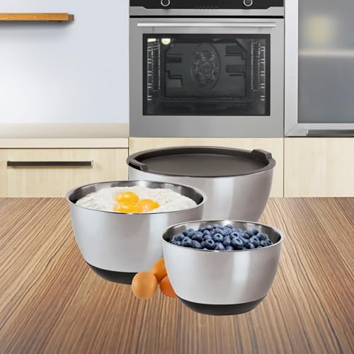 Oggi Stainless Steel 3-Piece Bowl Set with Lids, (7287.0) - Thumbnail 3