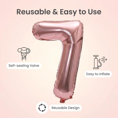 Image of YPSelected 32 Inch Large Foil Helium Number Balloon Birthday Wedding Party 0-9 (Rose Gold, 7)