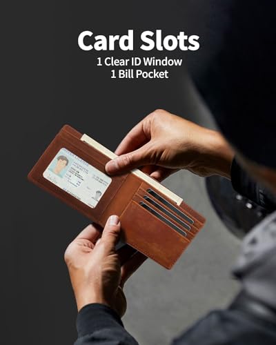 doeboe Mens Wallet - AirTag Compatible Bifold Wallet for Men, Slim Leather RFID Blocking 8-Card Holder (ID Window + Cash Pocket), Minimalist Front Pocket Gift Wallet [No AirTag Included]3