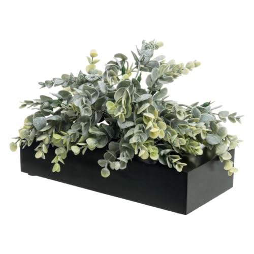 MyGift Artificial Grass Plant in Rectangular Wood Planter (Black, 10 Inch)