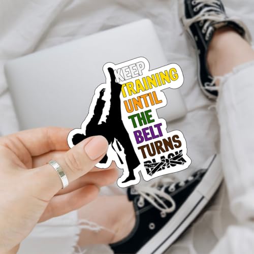 Image of 3 Pcs Keep Training Until Belt Turns Black Sticker, Karate Taekwondo Stickers, Black Belt Taekwondo Martial Arts Car Decal - Vinyl Sticker for Water Bottles Laptop Phone Car Window Helmet (S1, 5 inch)