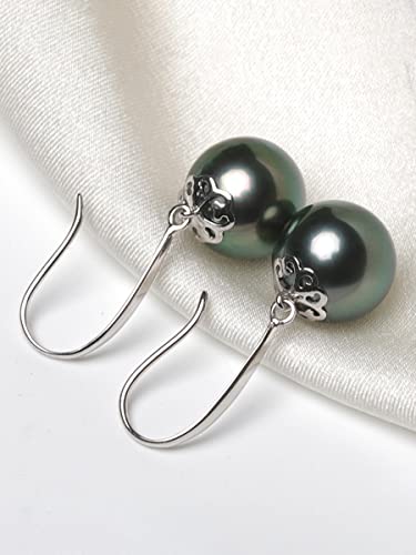 AAA+ Tahitian Black Pearl Dangle Drop Earrings 8-9mm Round Valentine's Day Gift for Her Wedding Anniversary Birthday4