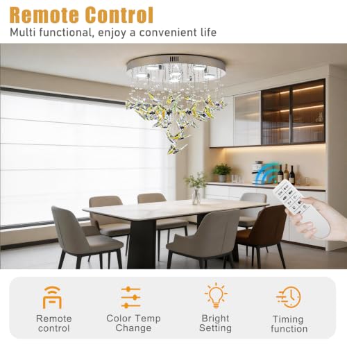 18 inch Modern LED Crystal Ceiling Light, Flush Mount Crystal Chandelier with Remote and APP Control, 3CCT Dimmable, Elegant Butterfly Ceiling Chandeliers for Dining Room Bedroom Foyer Living Room by OSGNER - Used condition - Image 5