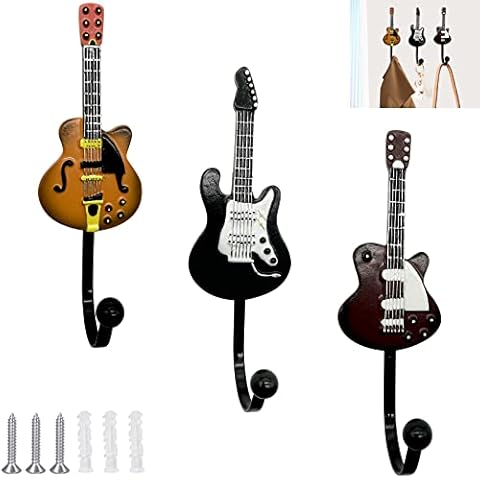 MAIPAY Vintage Guitar Shaped Decoration Hook Hanging Hanger Hat Coat Key Towel Hat Clothes Metal Resin Hook Wall Hanging Heavy Duty (Guitar Hook) (Pack of 3) Cover