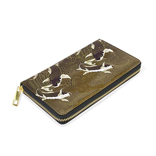 Art Japanese Koi Fish Leather Womens Zipper Wallets Clutch Coin Case #TOP2