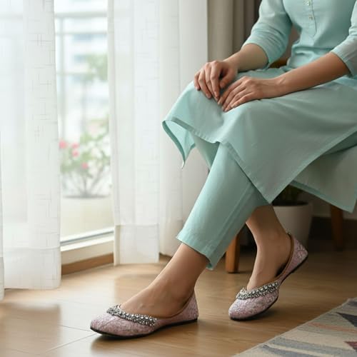Image of DFR Women Rajasthani Embroidered with Payal Punjabi Mojari Juti Shoe