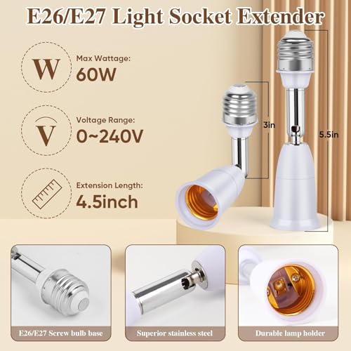 Image of 2 Pcs E27 Bulb Holder, Bulb Holder with Plug Socket, Adjustable Lighting Angles for Home and Commercial Use, Bulb to Plug Socket Converter for Adjustable Setup