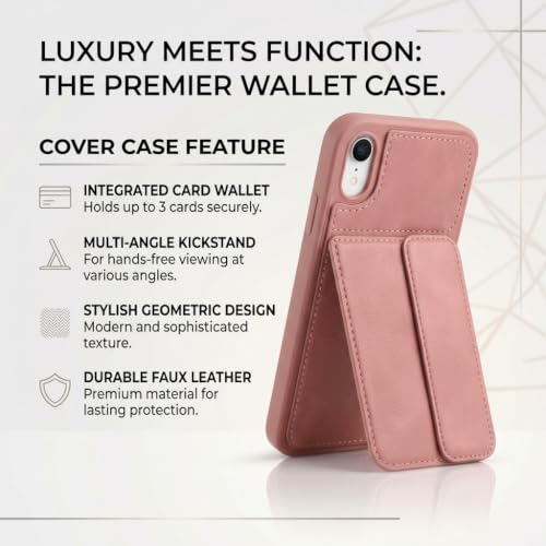 Image of amazon basics Luxury Vegan Leather Back Cover for iPhone XR | Built-in Card Holder Slot | Integrated Mobile Stand | Slim Shockproof Protective Case with Stitched Finish - Pink