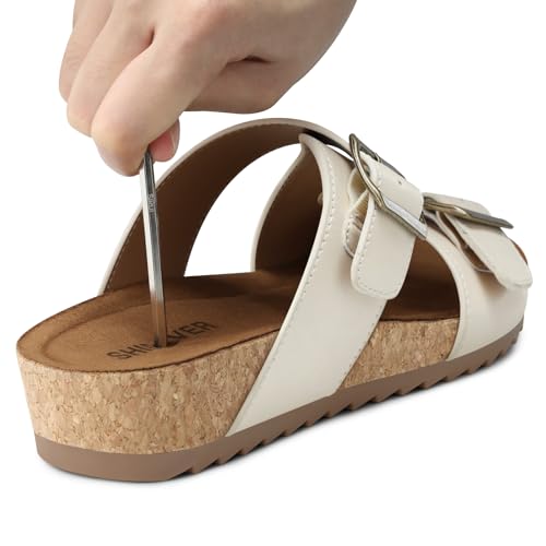 Image of SHIBEVER Comfortable Slides Sandals for Women: Wedge Adjustable Buckle Slip on Slide - Arch Support Open Toe Woman Sandal