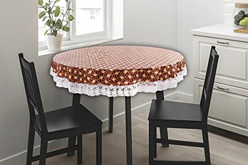 Image of The Furnishing Tree Round Shaped Center Table Cover WxL 48x48 inches with White Border lace