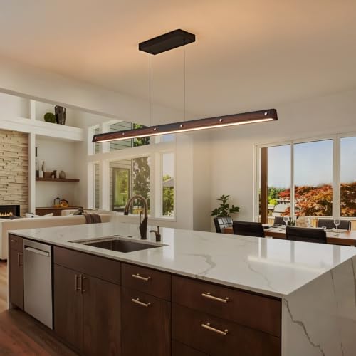 Oktownn 47" LED Linear Pendant Light Fixture, 72W Remote Dimmable with Memory Kitchen Island Lighting, Hanging Light Fixture for Dining Room, Pool Table, Living Room Black by Oktownn - Used condition - Image 6